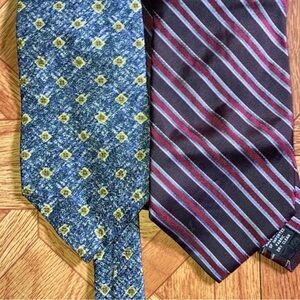 Lot Of 2 CALVIN KLEIN Silk Ties - Burgundy Stripes & Floral Blue